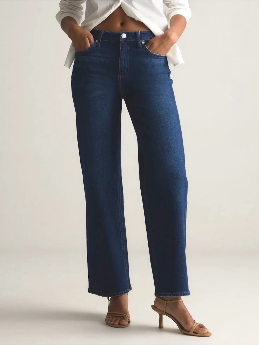 Stretchy High-Rise Straight Leg Jeans - Dark Blue